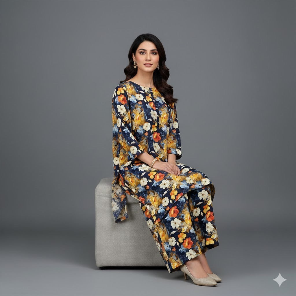 Midnight Bloom – 2 Piece Printed Lawn Suit
