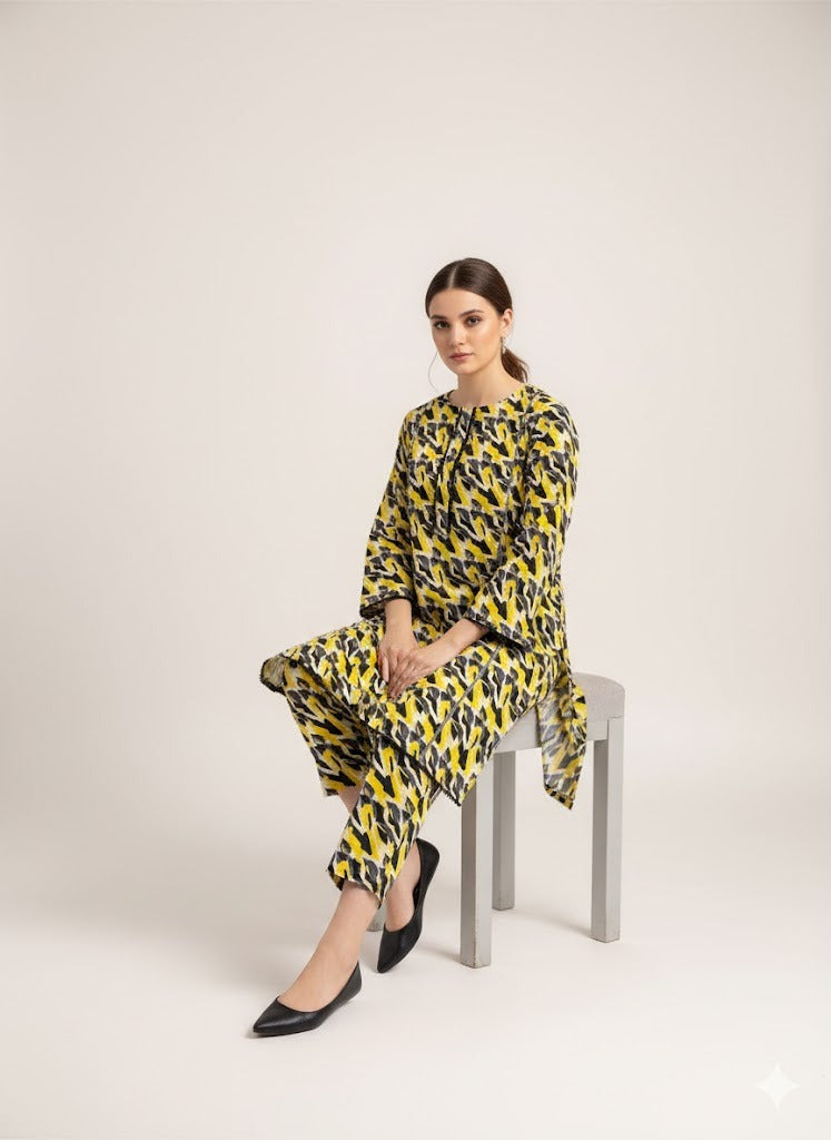 Bold Abstract 2 Piece Lawn Suit