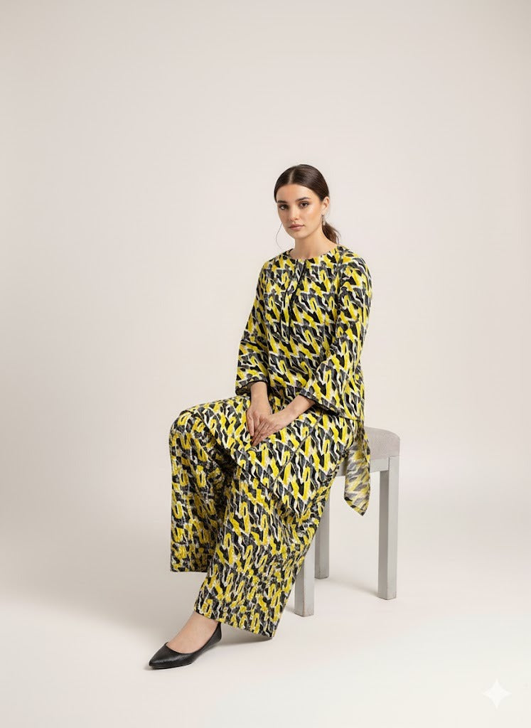 Bold Abstract 2 Piece Lawn Suit