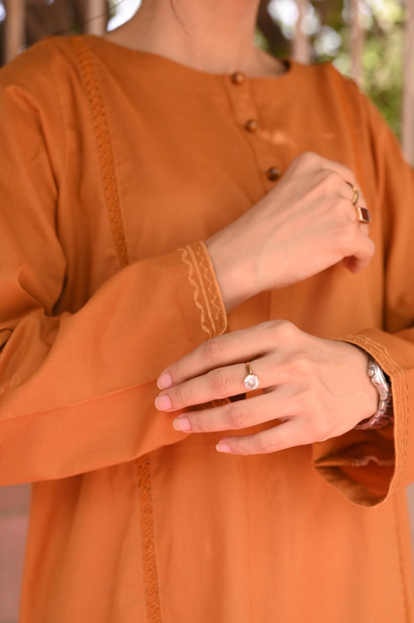 Rust Brown Premium Lawn Cotton Kurti and Trouser Set (2-Piece)