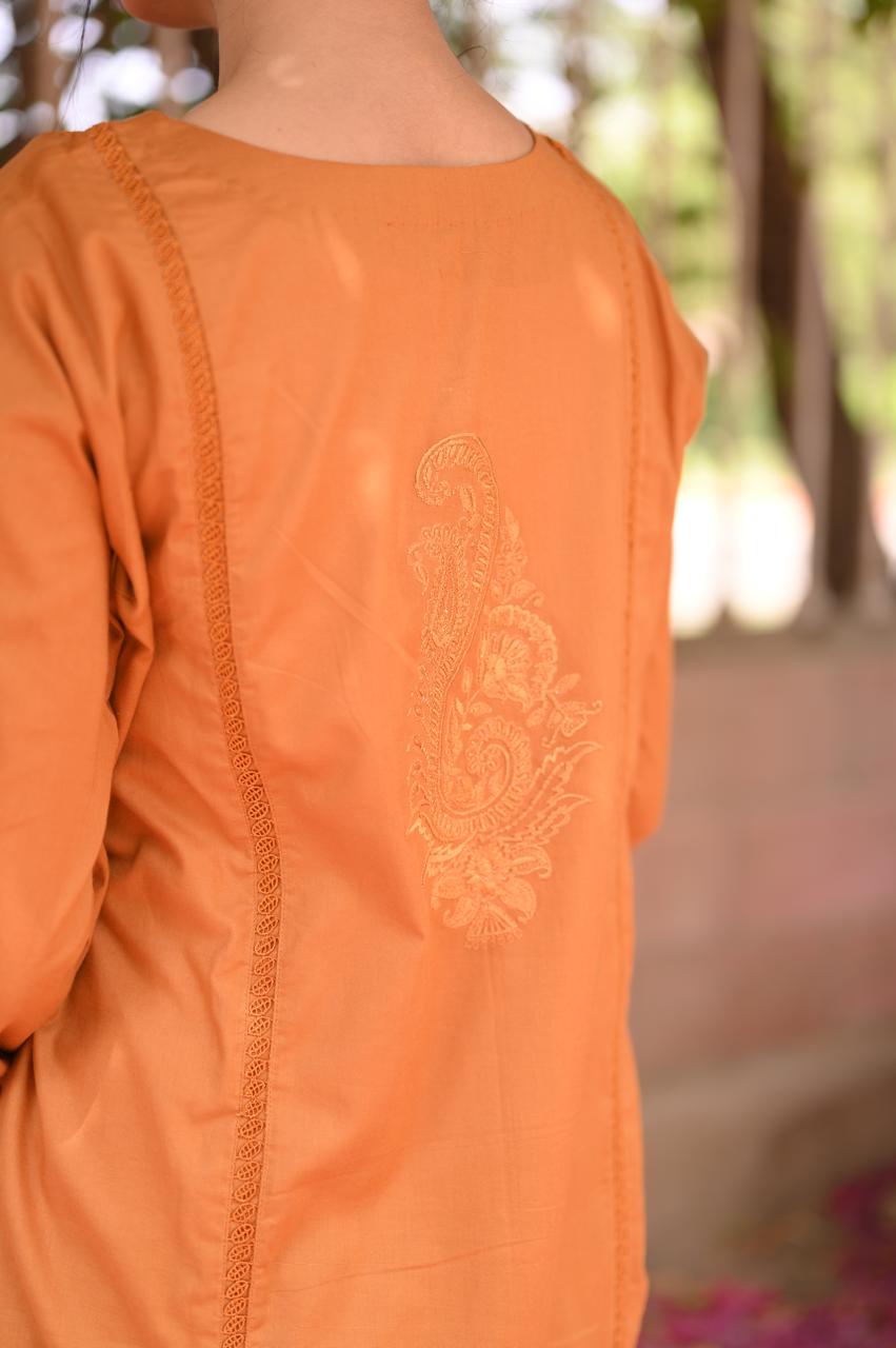 Rust Brown Premium Lawn Cotton Kurti and Trouser Set (2-Piece)