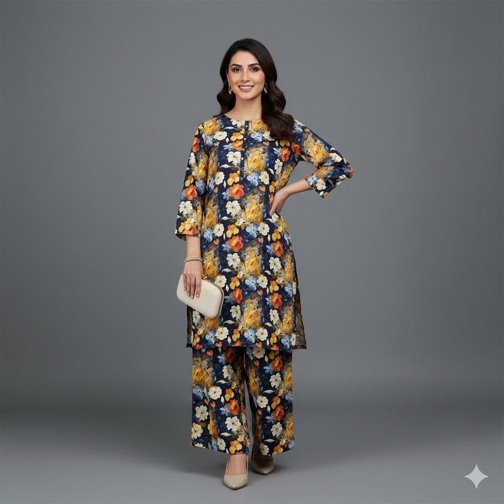 Midnight Bloom – 2 Piece Printed Lawn Suit