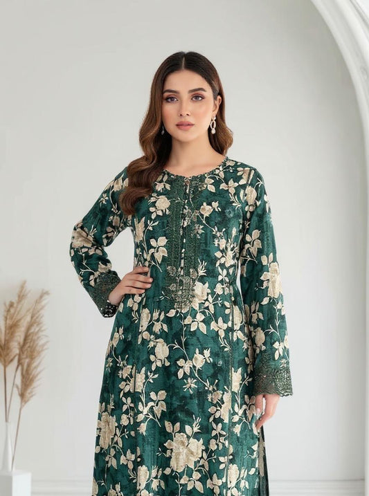 Green Emerald Bloom – 2 Piece Embroidered Lawn Suit