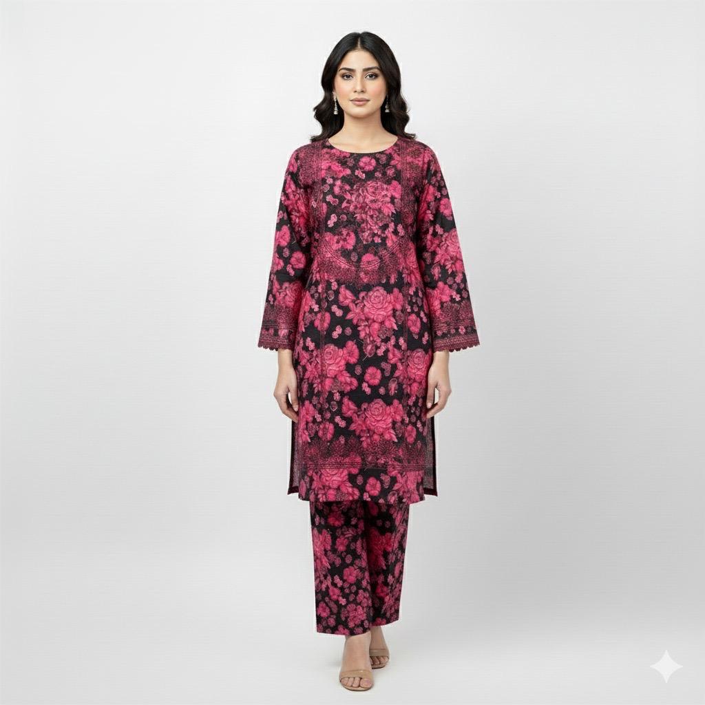 The Vivid Rose-2 piece embroidered lawn suit