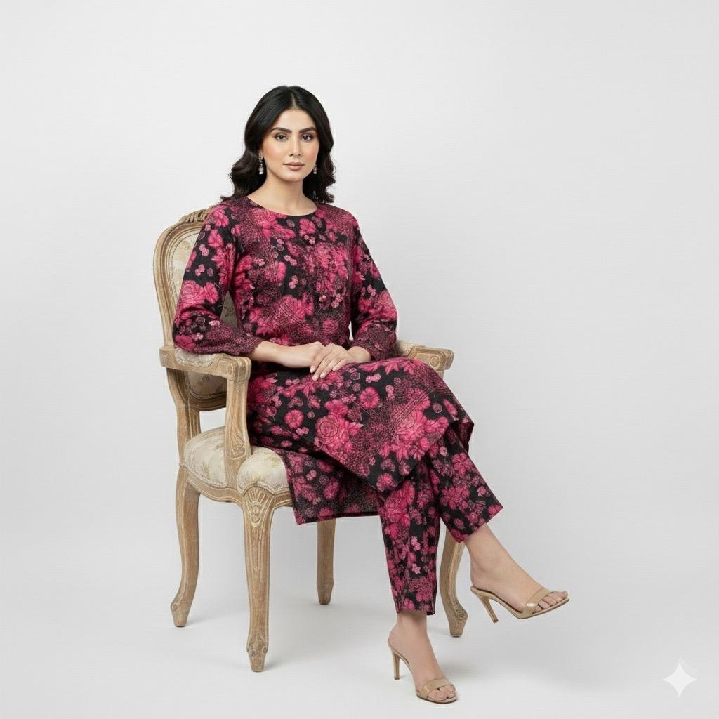 The Vivid Rose-2 piece embroidered lawn suit