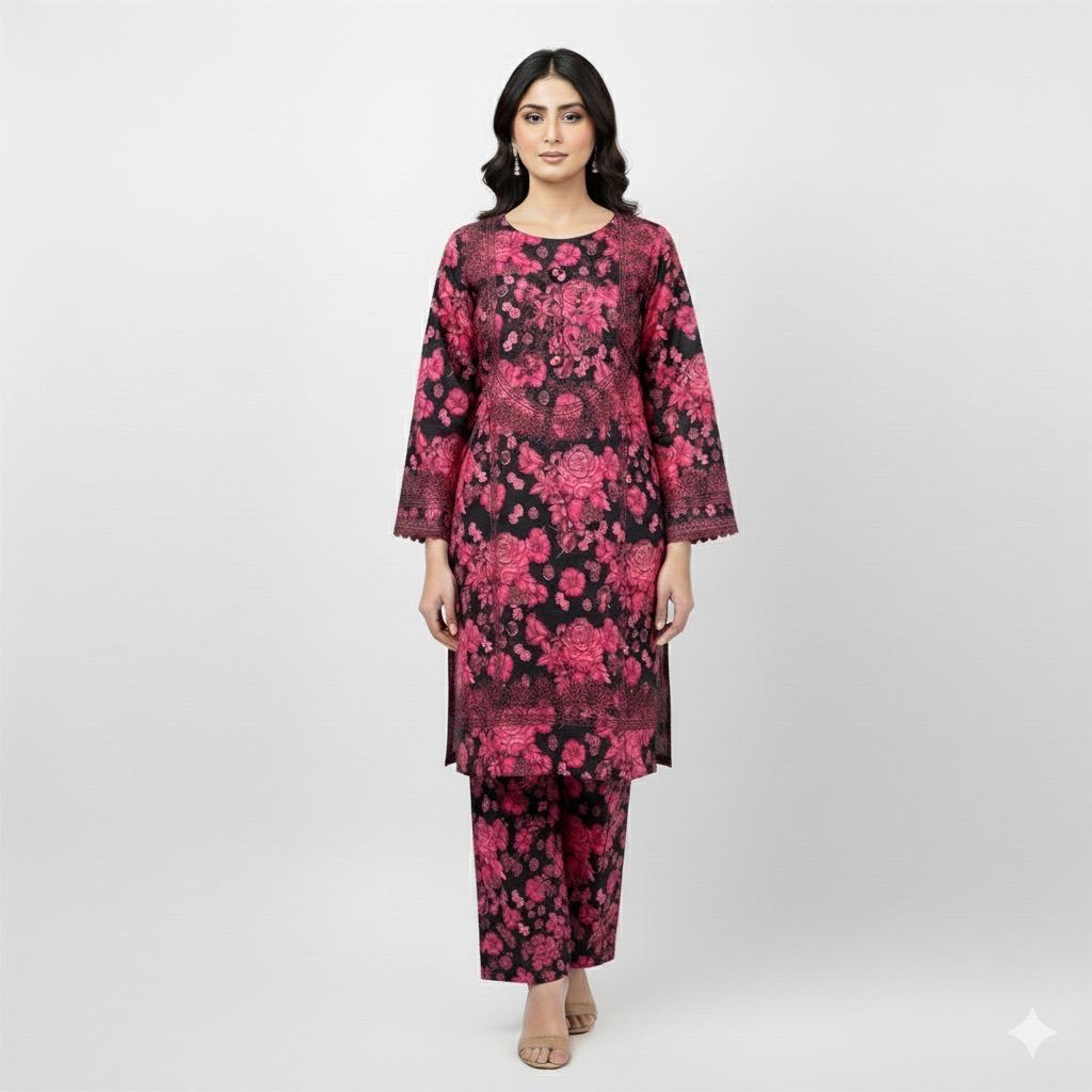 The Vivid Rose-2 piece embroidered lawn suit