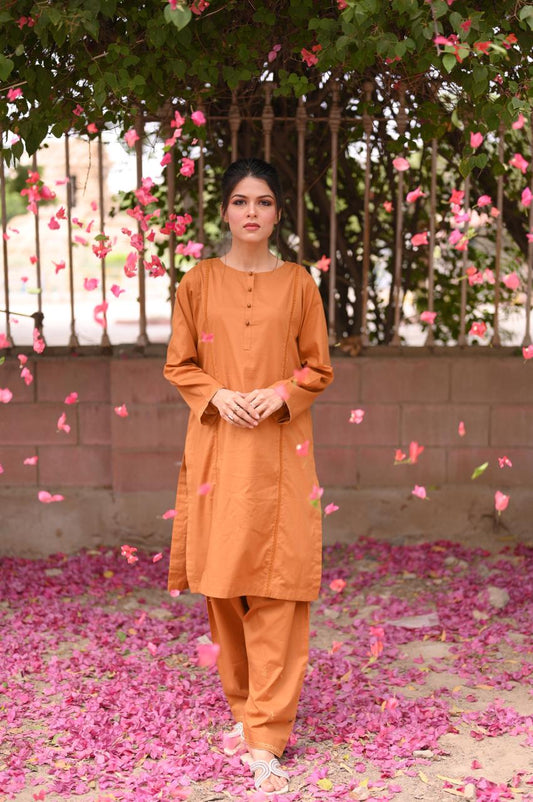 Rust Brown Premium Lawn Cotton Kurti and Trouser Set (2-Piece)