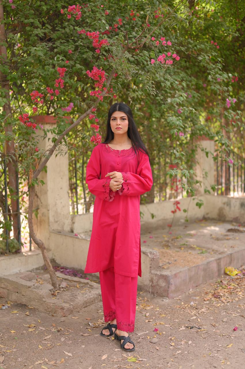 Vivid Fuchsia Premium Lawn 2 Piece Embroidered