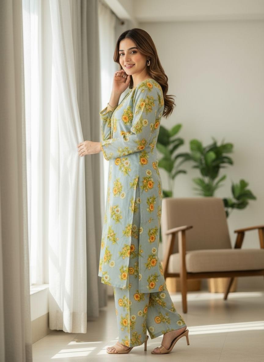 The Summer Meadow Floral Printed Lawn 2PC Suit