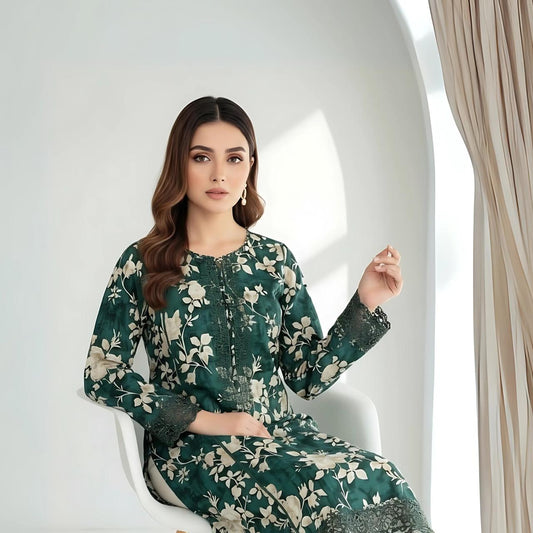 Green Emerald Bloom – 2 Piece Embroidered Lawn Suit